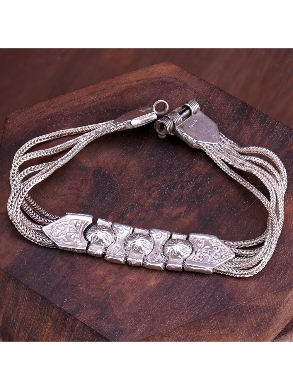 Vintage Turkish 900 Silver 5-Strand Foxtail Chain Bracelet with Screw Clasp